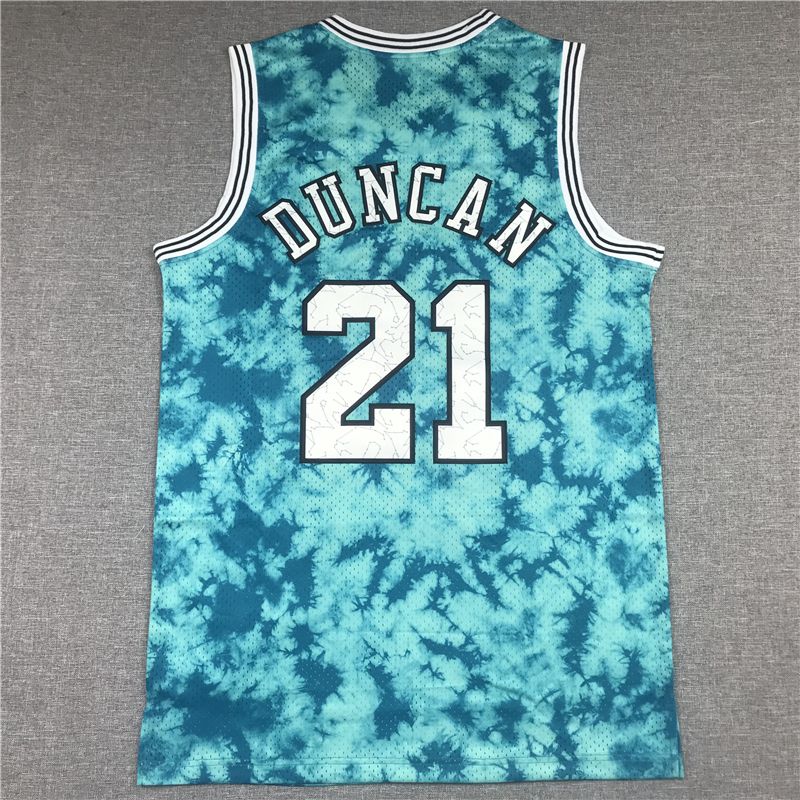 Men San Antonio Spurs #21 Duncan Blue constellation version Throwback NBA Jersey